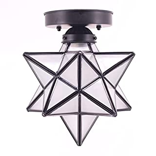 Photo 1 of 8 Inch Moravian Star Ceiling Light Fixture with Frosted Stained Glass Shade Tiffany Style Semi Flush Mount Close to Entry Lamp Decor Kitchen Island Dining Room Bedroom Living Room Hallway ZJART (B09GTZWG74)
