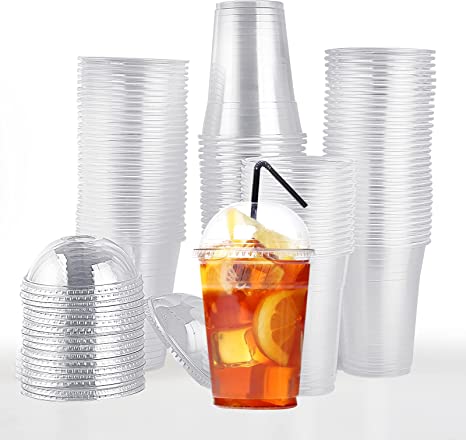 Photo 1 of 100 PACK 16 oz Clear Plastic Cups with Dome Lids, Disposable Dessert Cups, Parfait cups for Ice Cream, Iced Cold Coffee Drinks, Cupcake, Fruit Cups for Party/ BOX DAMAGED