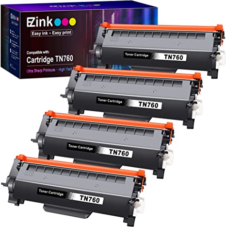 Photo 1 of E-Z Ink (TM) Compatible Toner Cartridge Replacement for Brother TN760 TN-760 TN730 to Use with HL-L2350DW HL-L2395DW HL-L2390DW HL-L2370DW MFC-L2750DW MFC-L2710DW DCP-L2550DW (Black,4 Pack)