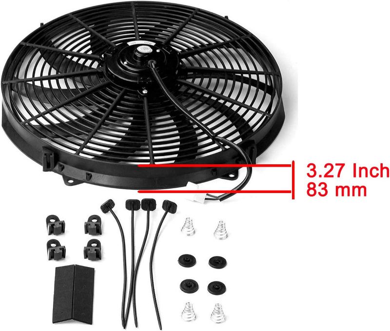 Photo 2 of 16" inch Universal Slim Fan Push Pull Electric Radiator Cooling 12V Mount Kit
