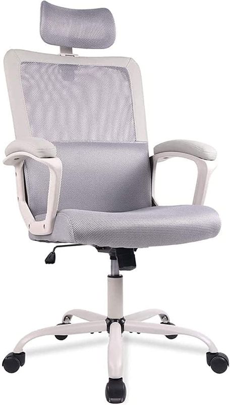 Photo 1 of Smugdesk Ergonomic Mesh High Back Chair with Lumbar Support, Adjustable Headrest, Armrests, and Wheels, for Office Desk, Gaming Setup, and More, Gray
