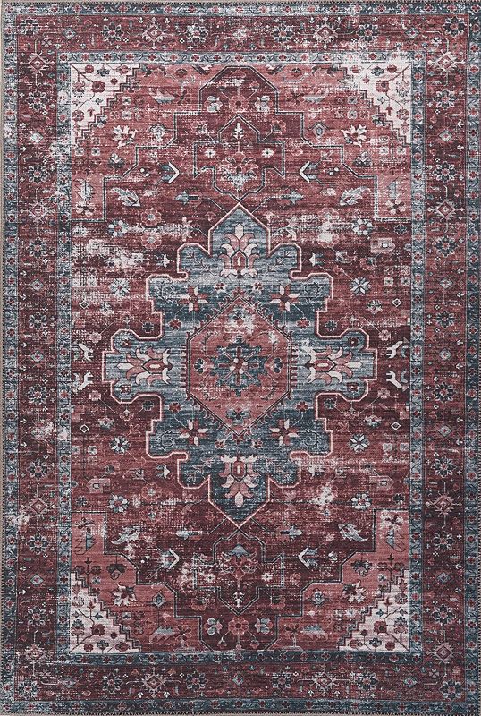 Photo 1 of Adiva Rugs Machine Washable Area Rug for Living Room, Bedroom, Bathroom, Kitchen, Printed Persian Vintage Home Decor, Floor Decoration Carpet Mat (Vizon/Grey, 5'1" x 7'5")
