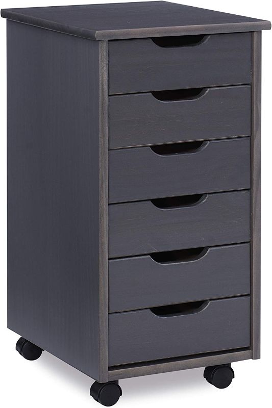 Photo 1 of Linon Home Decor Products Corinne Six Drawer Storage, Grey Rolling Cart
