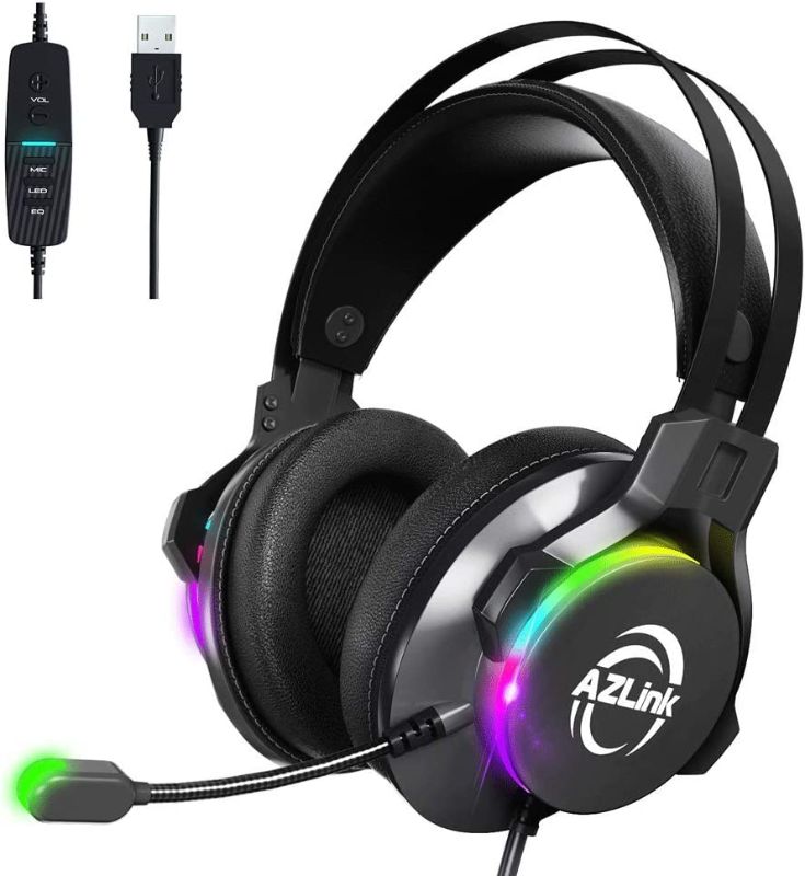 Photo 1 of AZLink USB Gaming Headset with Microphone 7.1 Surround Super Bass Sound Wired Over-Ear Gamer Headphones for Computer PC PS4 Xbox One AL-ZH23 (Black)--FACTORY SEALED--
