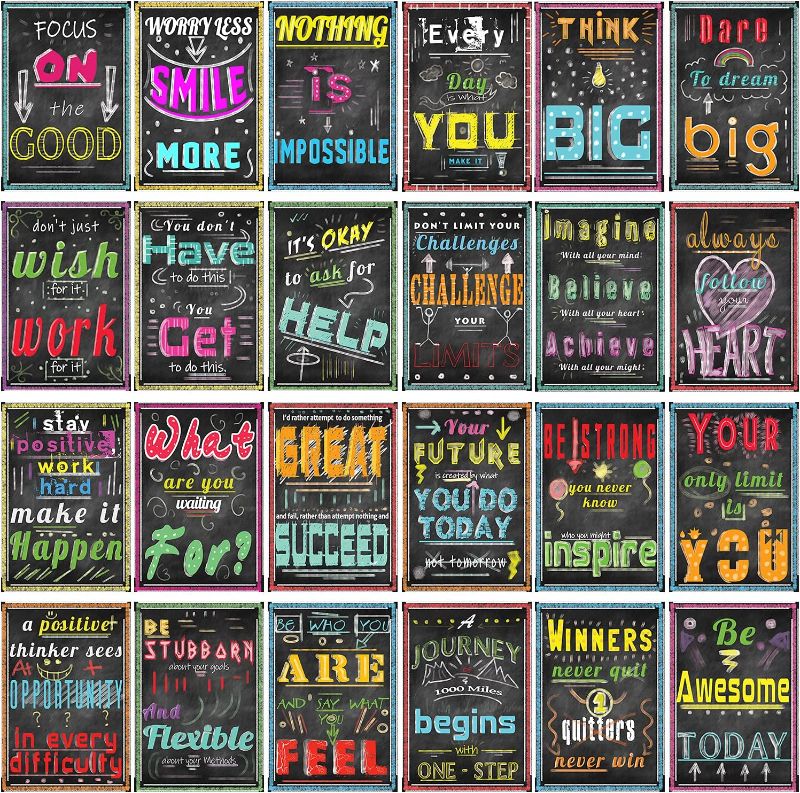 Photo 1 of 24 Pack Motivational Posters for Classroom Office School Decorations - Growth Mindset Posters - Wall Art Inspirational Quotes Posters for Students Teachers Supplies - 12’’ x 17’’
