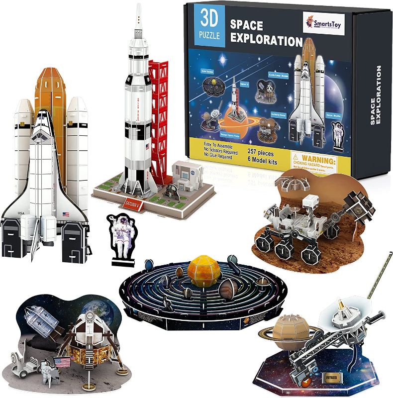 Photo 1 of 3D Puzzles for Kids 6-in-1 Set – Outer Space Toys for 5+ Year Old Boys and Girls – Solar System, Saturn, Apollo, Curiosity, Voyager and Space Shuttle Model 3D Puzzle
