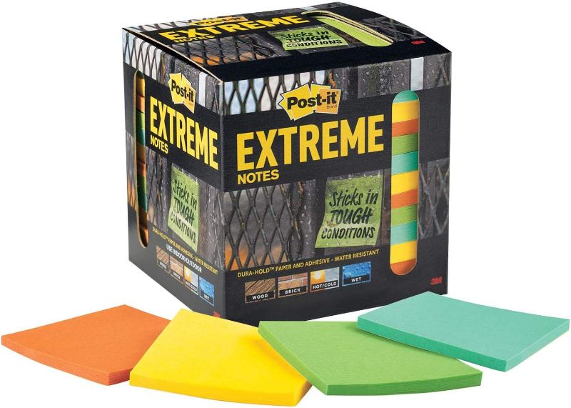 Photo 1 of Post-it Extreme Notes, Stop Re-work on the Job, Works in 0 - 120 degrees Fahrenheit, 100X the holding power, Orange &Yellow, 3x3 in, 12 Pads/Pack, 45 Sheets/Pad (EXTRM33-12TRYX)
