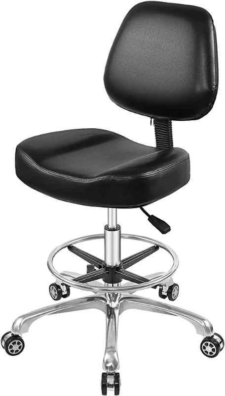 Photo 1 of Rolling Stool Adjustable Drafting Chair Heavy Duty with Wheels for Office Home Desk Chair Big Size (with Foot Ring, Black)
