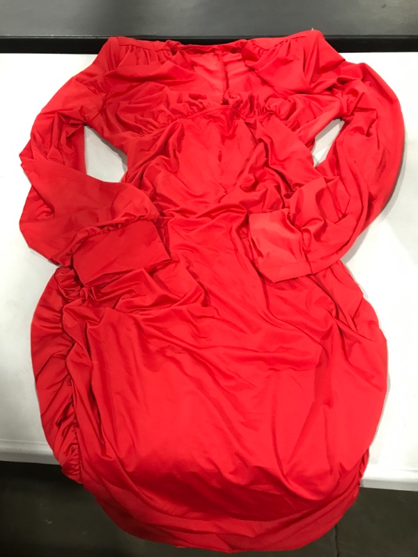 Photo 2 of 2XL RED SCRUNCHED BODYCON DRESS V NECK - STOCK PHOTO NOT EXACT TO ITEM
