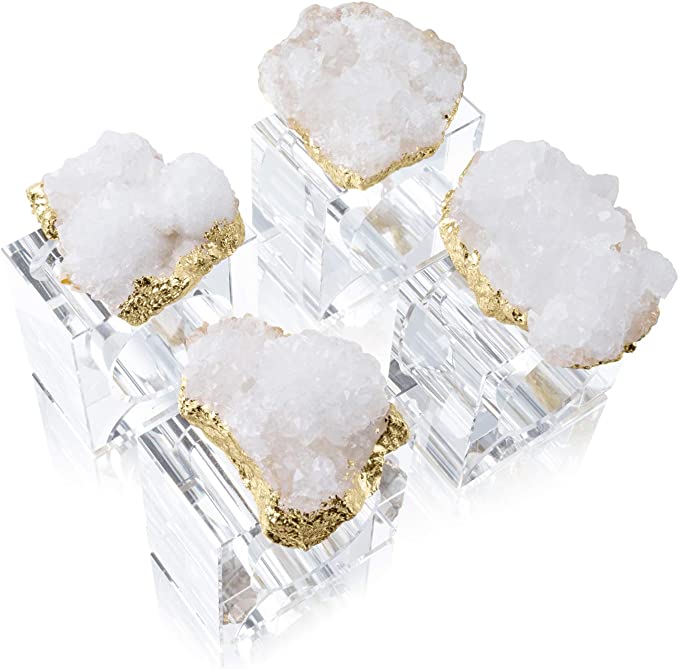 Photo 1 of CXD-GEM Set of 4 White Geode Napkin Rings Gold Plated Quartz Geode Napkin Holder for Wedding, Dinner & Decor
