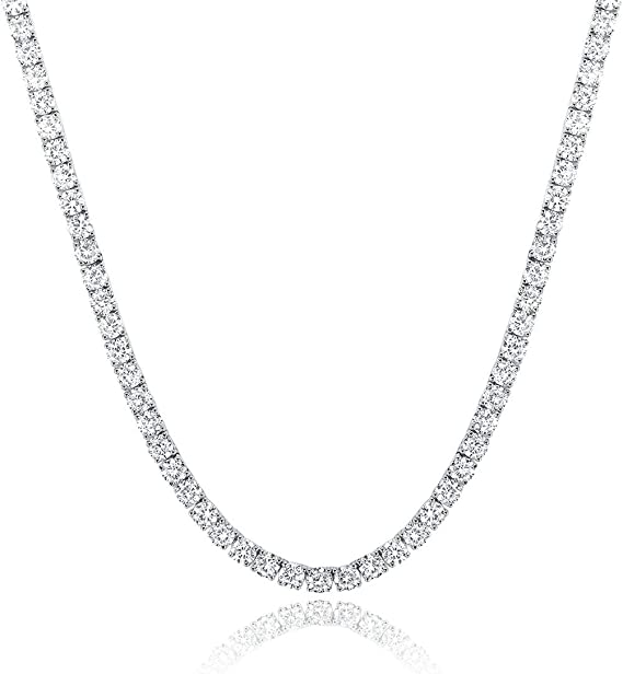 Photo 1 of 18K White Gold Plated | 4.0mm Round Cubic Zirconia Cut Faux Diamond Tennis Chain for Women and Men