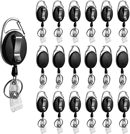 Photo 1 of 20 Pack Retractable Badge Holder with Carabiner Reel Clip, Bulk ID Card Key Holder with Ring, Heavy Duty Black Key Chain Extender for Office Work Employee
