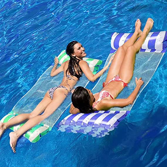 Photo 1 of 2 Pack Pool Float Adult,Inflatable Water Hammock Floaties Multiple-Purpose(Saddle Lounge Chair Hammock Drifter) Floating Rafts Toys 4-in-1 Swimming Water Lake Beach Floating Loungers
