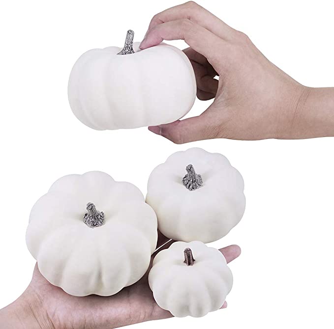 Photo 1 of 12 PCS Assorted Sizes Rustic Harvest White Artificial Pumpkins for Halloween, Fall Thanksgiving Decorating Harvest Embellishing and Displaying
