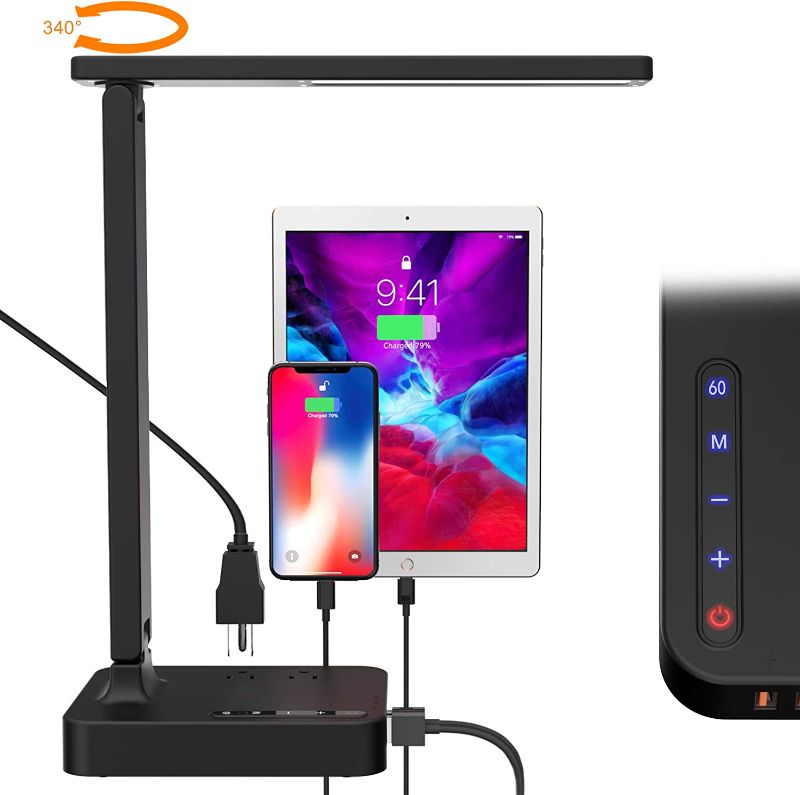 Photo 1 of cozoo LED Desk Lamp with 3 USB Charging Ports and 2 AC Outlets,3 Color Temperatures & 3 Brightness Levels, Touch/Memory/Timer Function,10W Eye Protection Foldable Reading Light,Study Lamp for College
