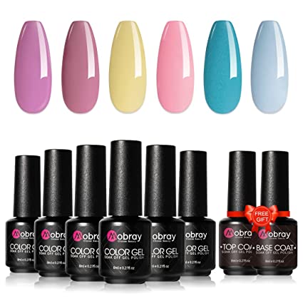 Photo 1 of Mobray Gel Nail Polish Set, 6 Color Blue Pink Purple Gel Polish with Top and Base Coat for Nail Art Design Home Gel Manicure Kit
