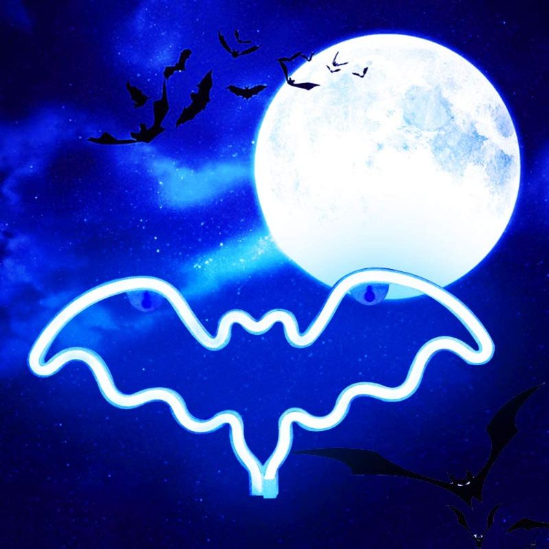 Photo 1 of Bat Neon Signs Halloween Night Lights, LED Neon Lights Bat Shape Lamp for Wall, Festival, Party Teens Bedroom Decor-Bat(Blue)
