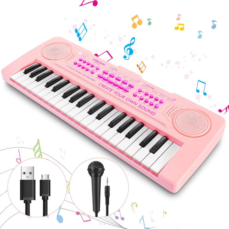 Photo 1 of Kids Piano Keyboard, Musical Learning Educational Toy for Beginners 37 Keys Portable Piano Electronic Keyboard with Microphone, Christmas Birthday Gifts for 3 4 5 6 Years Old Girls
