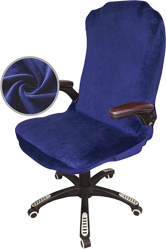 Photo 1 of HUANTUO Velvet Office Chair Covers - Stretch Soft Fit Desk Rotating Chair Slipcovers, Washable High Back Universal Executive Boss Chair Covers Gaming Chair Covers, Navy, Large