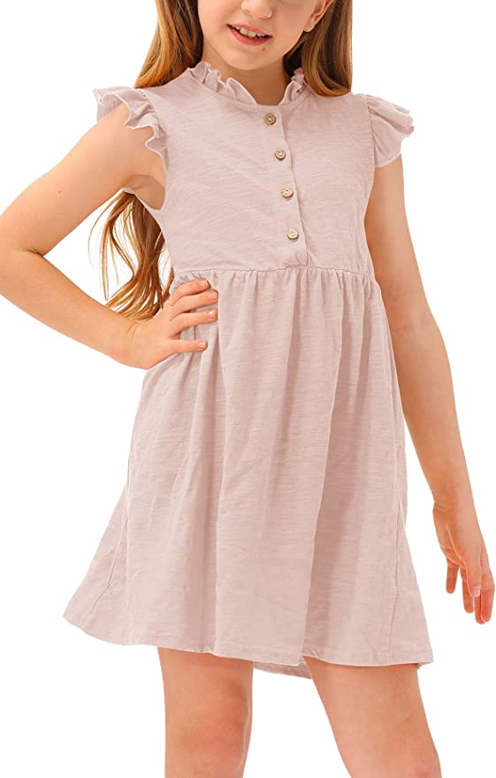 Photo 1 of BesserBay Girl's Ruffle Collar Button-Down Pleated Casual Swing Midi Dress Years SIZE 5 (110 )