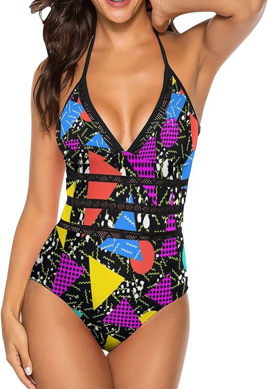 Photo 1 of Feim-AO Swimwear for Women Girl Vintage 80s Memphis Bathing Suit Tummy Control Bikinis for Beach Pool Swim Surf - 