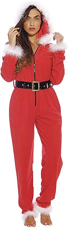 Photo 1 of Adult Christmas Onesie Hooded Fleece Jumpsuit for Women One Piece Novelty Pajamas SIZE - MEDIUM 