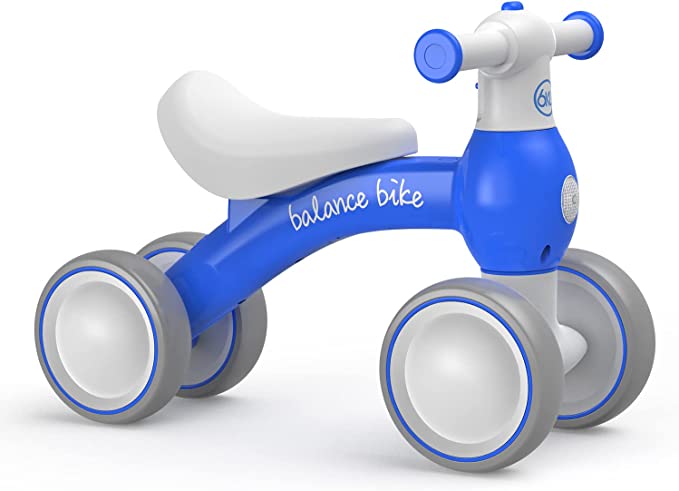 Photo 1 of 6KU Baby Balance Bike for 1 Year Old Baby Boys Girls Gift,10-24 Months Baby Toddler Balance Bike with Adjustable Seat Silent & Soft 4 Wheels,First Birthday Gifts -- BLUE 