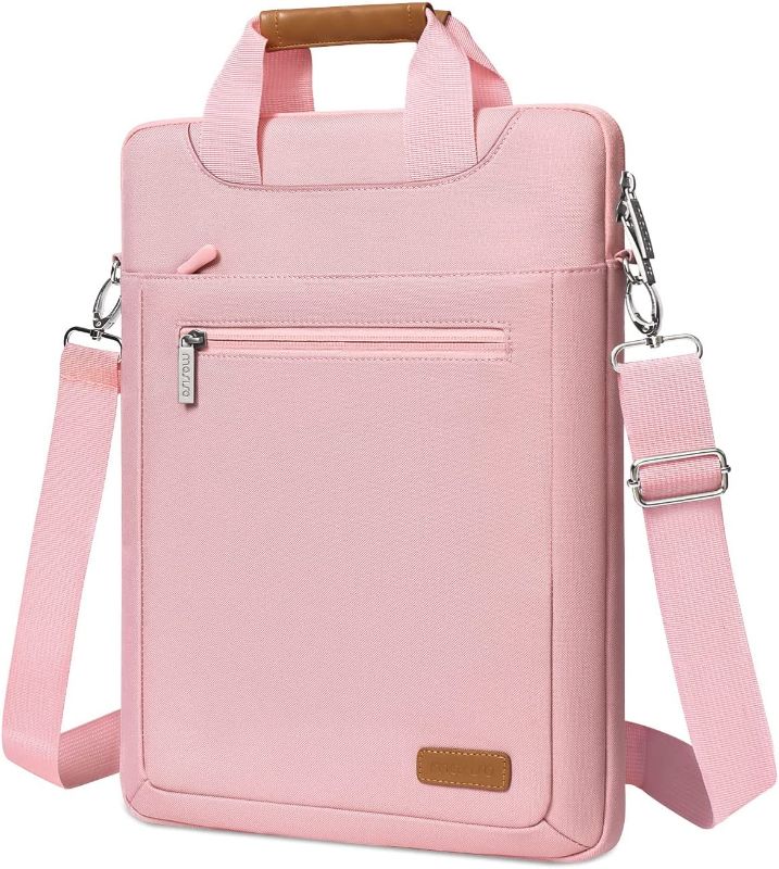 Photo 1 of MOSISO Vertical Laptop Messenger Shoulder Bag Compatible with MacBook Pro 16 inch 2022 2021 M1 Pro/Max A2485/2019-2020 A2141/Pro 15 A1398, 15-15.6 inch Notebook with Zipper Pockets & Belt, Pink