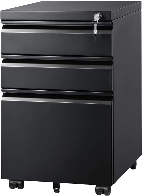 Photo 1 of DEVAISE 3 Drawer Mobile File Cabinet Under Desk Office, Fully Assembled Except Casters, Letter/Legal Size, Black
