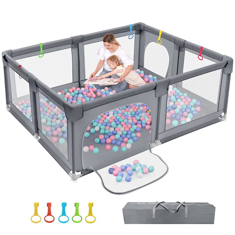 Photo 1 of Baby Playpen Portable Kids Safety Play Center Yard Home Indoor Fence Anti-Fall Play Pen, Playpens for Babies, Extra Large Playard, Anti-Fall Playpen (Deep Grey)
