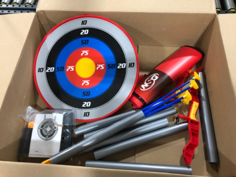 Photo 2 of NSG Deluxe Bow and Arrow Set for Kids - Toy Archery Bow with Large Freestanding Target, Suction Cup Arrows, and Quiver