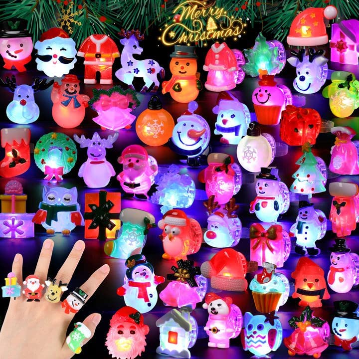 Photo 1 of 3D Hekaty 50PCS Christmas Light Up Rings Toy Christmas Party Favors Flash Finger Ring For Kid Ring Glow in The Dark Party Supplies Christmas Stocking Stuffers Christmas Gifts Christmas Party Toy Rings
