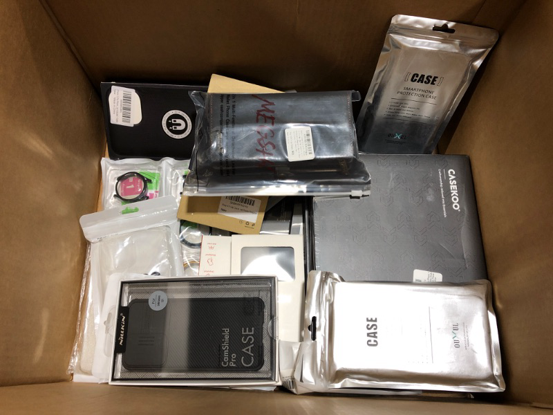 Photo 1 of LARGE box lot of phone cases, tablet cases, smart watch protectors, screen protectors, airpod cases, etc. Various styles for various different electronic devices. All new, sold as is. This lot is amazing!