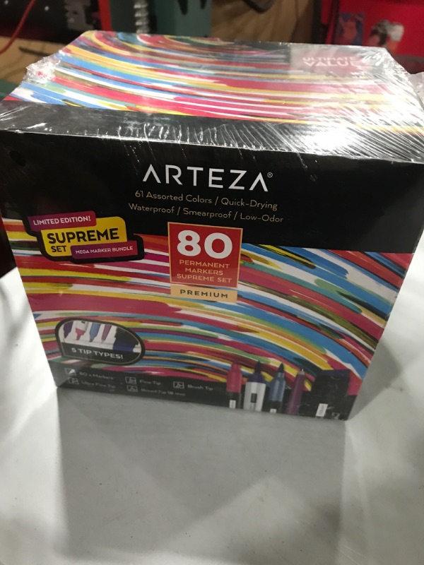 Photo 2 of ARTEZA Permanent Markers, Set of 80, 61 Assorted Colors Paint Pens, Waterproof, Crafts Supplies for Stone, Plastic, Glass, Wood, and Metal, Art Supplies for Calligraphy, Coloring