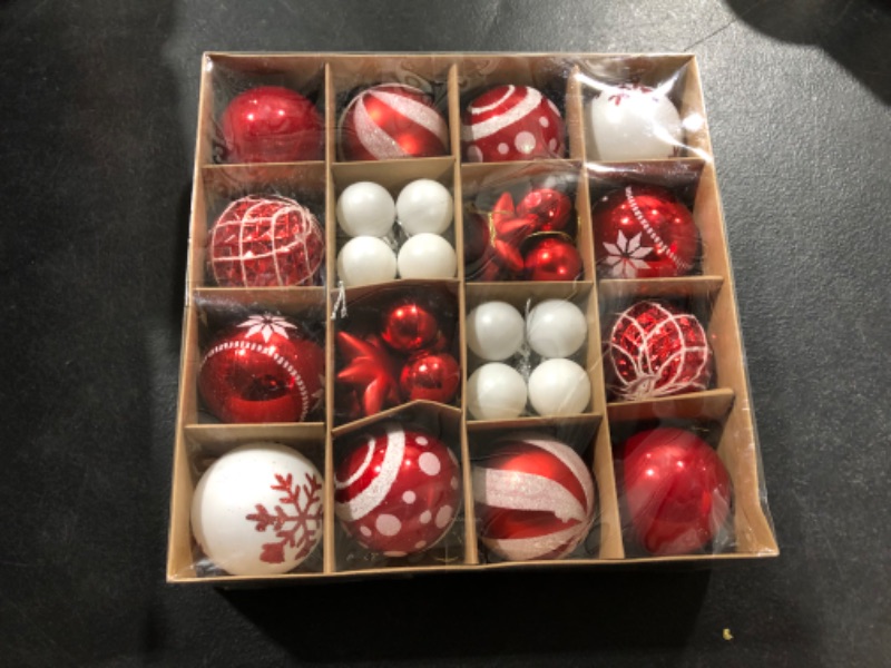 Photo 2 of 42Pcs Christmas Ornaments Balls WateBac , Set Decorations Balls for Xmas Tree Balls, Hanging Ball for Holiday, Wedding, Party (21Red & 21White)
