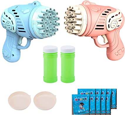 Photo 1 of 23 Hole Bubble Machine for Kids Ages 4-10 Boys Girls Birthday Gifts 2022 Upgrade Toy Gift Bubble Maker Bubble Gun Summer Outdoor Super Large Phantom Light Automatic Bubble Machine ?2PCS/Blue+Pink?
