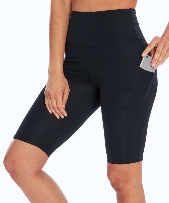 Photo 1 of Bally Total Fitness Women's Active Shorts BLACK - 11'' Black Pocket Tummy-Control High-Waist Fiona Bike Shorts - Women size small
 