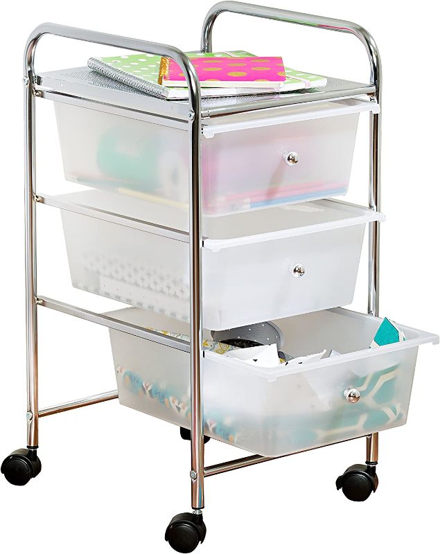 Photo 1 of Honey-Can-Do 3-Drawer Plastic Storage Cart on Wheels,Silver
