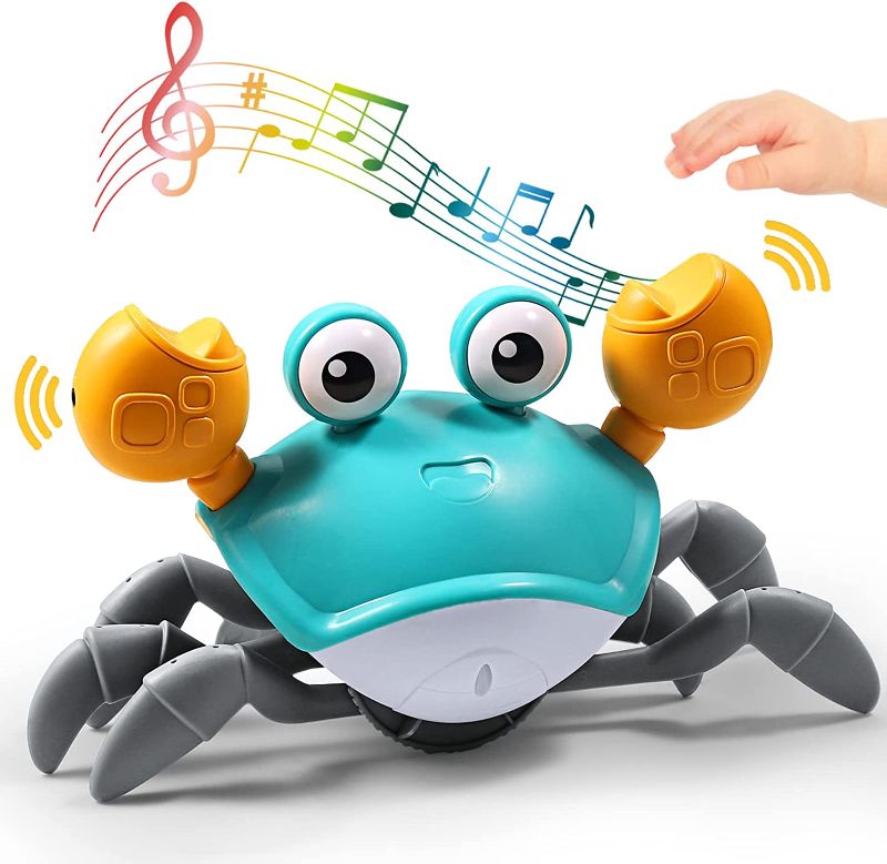 Photo 1 of Aprilwolf Escape Crawling Crab, Tummy Time Baby Toys, Sensing Interactive Walking Dancing Toy with Music Sounds & Lights, Infant Fun Birthday Gift Toddler Boy Girl (Cute Green)
