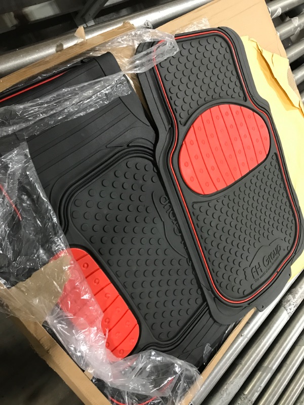 Photo 2 of Automotive Floor Mats Red Climaproof for All Weather Protection Universal Fit Heavy Duty Rubber fits Most Cars, SUVs, and Trucks (Full Set Trim to Fit) FH Group F11500RED