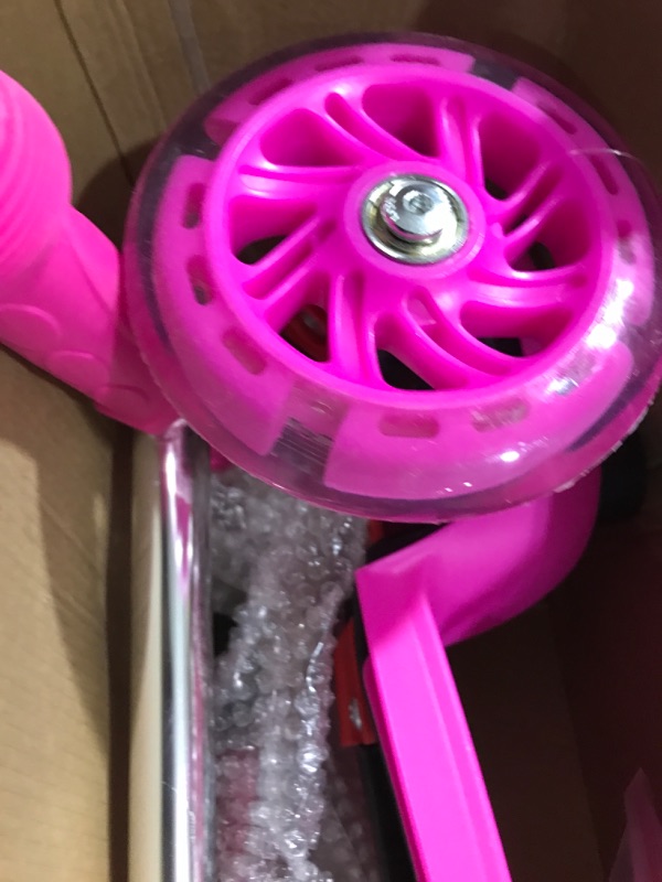 Photo 3 of ChromeWheels Scooter for Kids, Deluxe 3 Wheel Scooter for Toddlers 4 Adjustable Height Glider with Kick Scooters, Lean to Steer with LED Flashing Light for Ages 3-6 Girls Boys Pink
