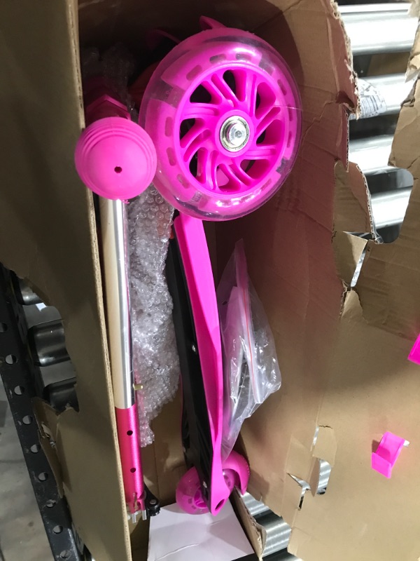 Photo 2 of ChromeWheels Scooter for Kids, Deluxe 3 Wheel Scooter for Toddlers 4 Adjustable Height Glider with Kick Scooters, Lean to Steer with LED Flashing Light for Ages 3-6 Girls Boys Pink