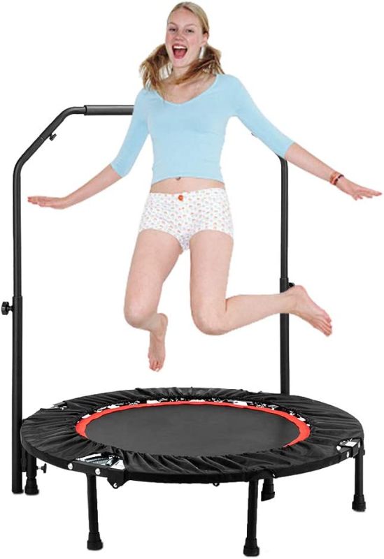 Photo 1 of 40" Rebounder Trampolines Foldable Exercise Trampoline with Adjustable Handrail for Adults or Kids
