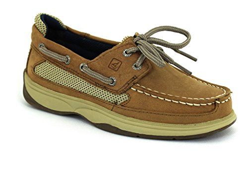 Photo 1 of Boys' Sperry Little Kid & Big Kid Lanyard Boat Shoes in Dark Tan/Navy Size 1 - Little Kid Medium
