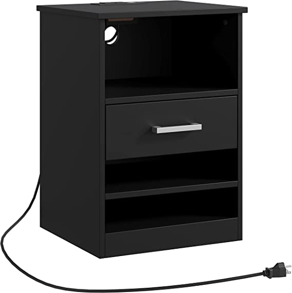 Photo 3 of Rovaurx Nightstand with Charging Station and USB Ports & Power Outlets, End Table with Drawer and Opening Shelf, Side Table, Black RCTG107BE
