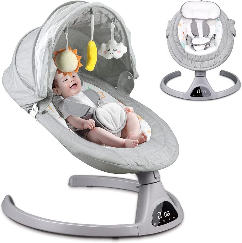 Photo 2 of Baby Swings for Infants, 5 Speed Bluetooth Baby Bouncer with 3 Seat Positions & Built-in 12 Music & 3 Timer Settings & 5-Point Harness &...
