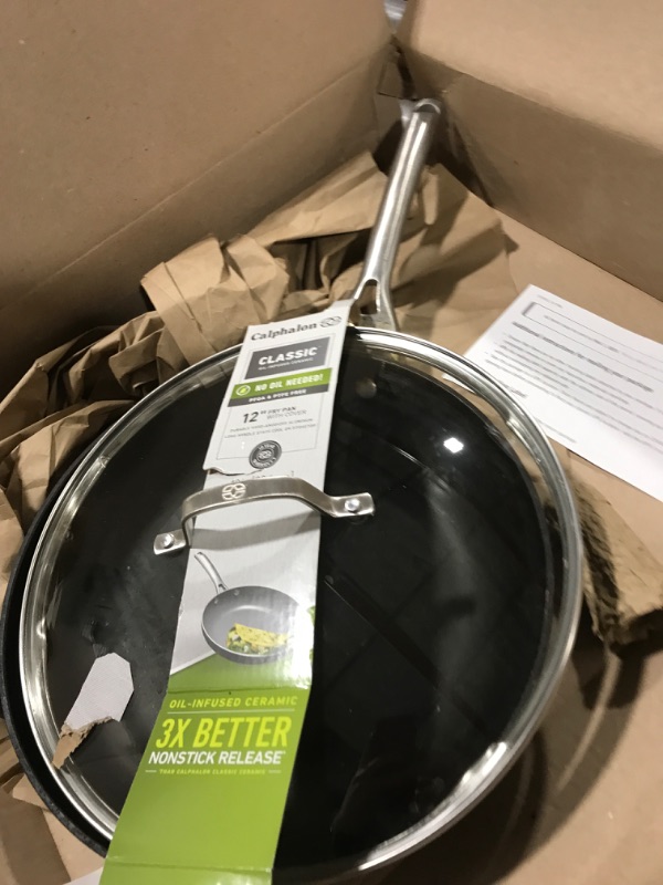 Photo 2 of Calphalon Ceramic Frying Pan, Nonstick Oil-Infused Cookware with Stay-Cool Handles, PTFE and PFOA-Free, Dark Gray