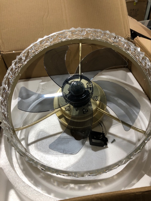 Photo 2 of 19.7" Ceiling Fan with Lights Remote Control, Modern Enclosed Bladeless Ceiling Fan, Dimmable LED 3 Color 6 Speeds Timing Reversible Blades, Indoor Flush Mount Low Profile Ceiling Fan Gold