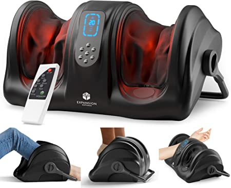 Photo 1 of  Foot Massager Machine with Heat & Vibration Foot and Calf Massager for Plantar Fasciitis and Neuropathy Pain, Deep Kneading, Increases Blood Flow Circulation W/Remote Control (Black)