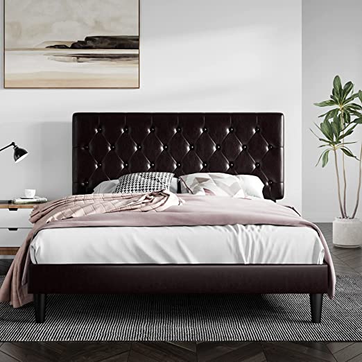 Photo 1 of 
--INCOMPLETE-- Queen Size Platform Bed Frame with Button Tufted Headboard, Faux Leather Upholstered Mattress Foundation, Wooden Slat Support, No Box Spring Needed, Black--HEADBOARD ONLY